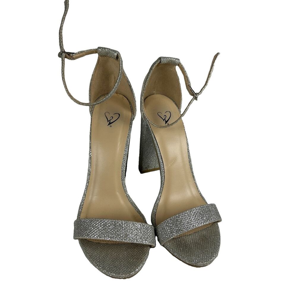 Windsor Angeline-11 Silver Glitter Block Heel Sandals Size 7 Ankle Strap